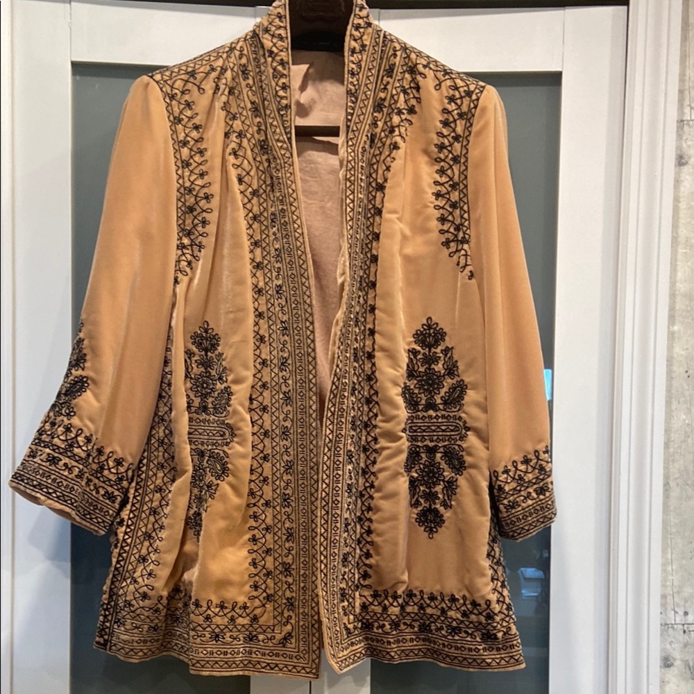 Zara Tan and Black Embroidered Blazer